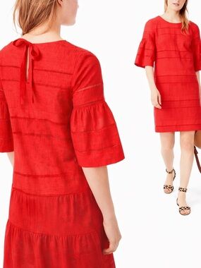 J Crew Flutter Sleeve Eyelet Shift 100% Cotton Dress Red Size‎ 2 Size Small